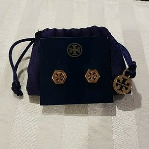 Tory Burch Hex-Logo Stud Earrings